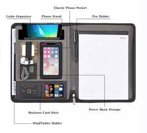 Bloc-notes A4 multifonctionnel à chargement sans fil avec bloc-notes Powerbank intégré, pour le bureau et les affaires, avec fermeture éclair - Product Image 2