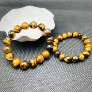 Fashion jewelry 6mm 8mm tiger eye hand string men's and women's beaded handmade ornaments yellow tiger eye stone Buddhist bead