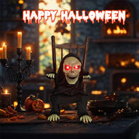 Décorations d'Halloween Horreur : Squelette Animé avec Yeux Lumineux, Effets Sonores et Articulations Réglables – Accessoires Électriques pour la Maison