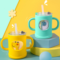 Tazze da allenamento in vetro per bambini in paglia con cannucce prodotti per bambini in silicone tazza per bambini Sippy con cannuccia