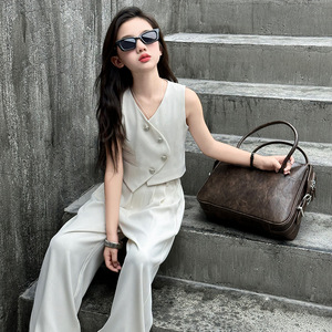 Completo Estivo in Cotone per Ragazze 2025, Nuovo Set <span class=keywords><strong>Elegante</strong></span> e alla Moda con Gilet Monopetto e Pantaloni per Bambine Più Grandi - Product Image 4