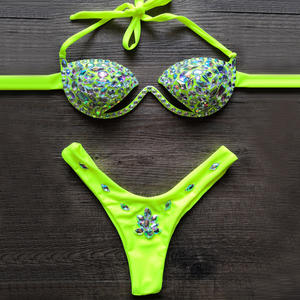 Wholesale Sexy <strong>Thong</strong> String Halter <strong>Bikini</strong> Rhinestone Crystal <strong>Bikini</strong> Dancewear Diamond Set <strong>Swimsuit</strong> Women Swimwear - Product Image 5