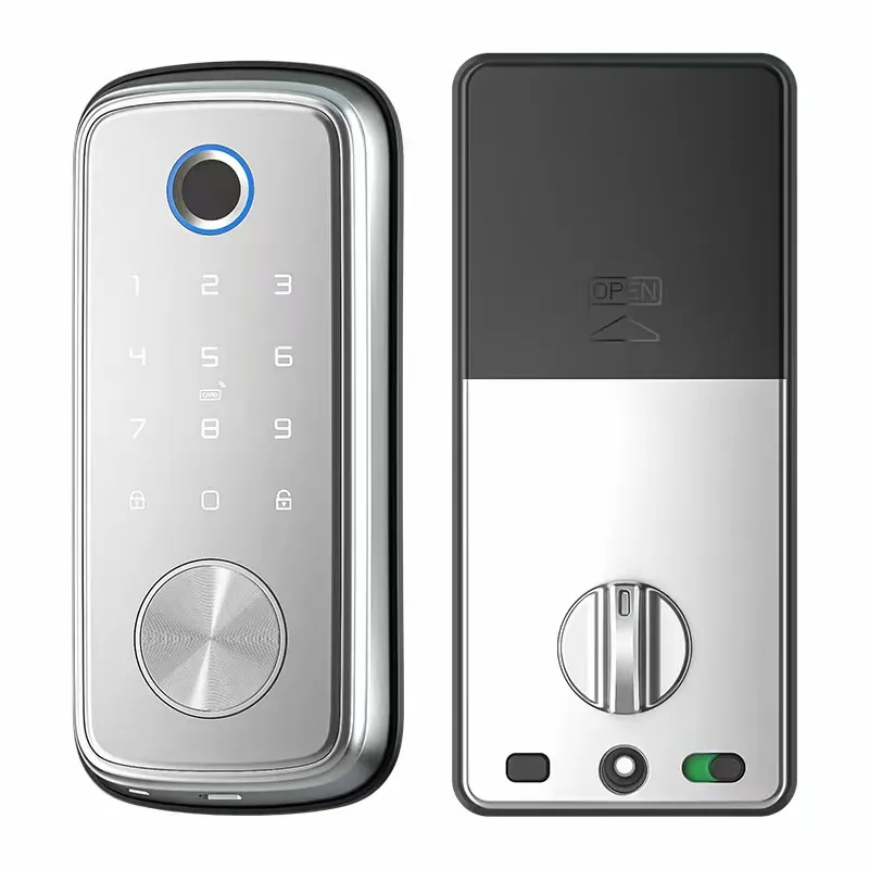 Tuya App Hochs icherheit Voll automatisches Smart Lock Biometrischer Finger abdruck Automatisches Smart Türschloss Telefon Silber Basic Cloud