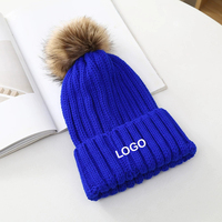 Bonnets d'Hiver en Maille Côte Large, Broderie Personnalisée de Logo, avec Pompon
