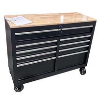 Banco de trabajo de metal con soporte OEM personalizable con tapa de madera, 9 cajones, cofre de herramientas para uso en taller de garaje, acabado de recubrimiento en polvo
