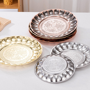 Große Wiederverwendbare Edelstahl-Essteller, Vintage Runde Metall-Servierplatten, Runde Deko-Tabletts - Product Image 4