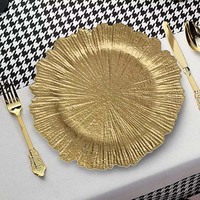 Meilleures ventes d'assiettes rondes en or pour récifs de 13 pouces Chargeurs de table en plastique écologiques pour mariages Thanksgiving Noël