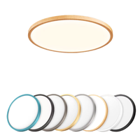 Lampe de plafond LED ultra-fine en bois grainé, ronde, 5 CCT, pour chambre à coucher, salon, luminaire suspendu