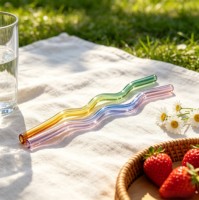 Pailles en verre borosilicate colorées ondulées, prêtes à l'emploi (RTS), pour la maison, le bar, les fêtes, vente en gros, qualité alimentaire