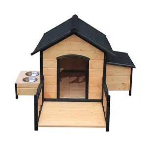 大型ペットケージハウスフィーダーと収納ボックス付きの頑丈な木製屋外犬小屋