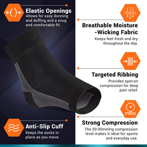 Calcetines de compresión OEM con soporte de arco 20-30mmHg, <span class=keywords><strong>tobillera</strong></span> <span class=keywords><strong>para</strong></span> esguinces, espolones calcáneos, hinchazón y fatiga del pie - Product Image 2