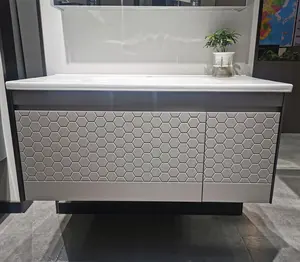 Mueble de baño moderno de 1000MM con acabado lacado, mueble de baño colgado en la pared con cajón de almacenamiento de gran capacidad, armario con espejo LED