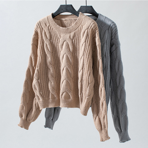 Wholesale Winter Round Neck Pullover Drop Shoulder Long Sleeve <strong>Jumper</strong> Solid Color Ribbed Striped <strong>Cable</strong> <strong>Knitted</strong> <strong>Women</strong> Sweater - Product Image 4