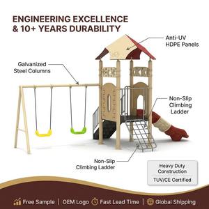 Equipo de Juegos Infantiles para Exteriores de la Serie Castillo Mágico, Material HDPE Resistente, <span class=keywords><strong>con</strong></span> Tobogán <span class=keywords><strong>y</strong></span> Columpios - Product Image 5