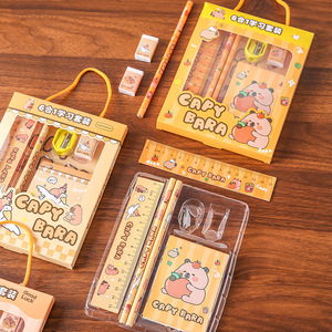 Capy Bara 6 In 1 Stationery Set Math <b>Tools</b> For Kids Gift <b>Box</b> <b>With</b> Ruler Pencil Sharpener And Eraser - Product Image 3