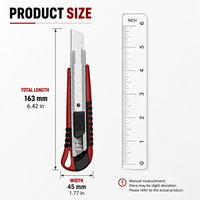 Couteau utilitaire, poignée antidérapante rouge à verrouillage automatique, lame détachable de 18 mm, coupe-boîte rétractable, outil de coupe manuel industriel