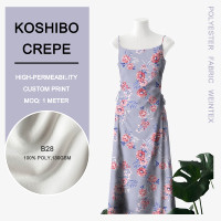 B28 suave lavanda gran flor estampado Koshibo poliéster Digital impreso crepé vestido tela