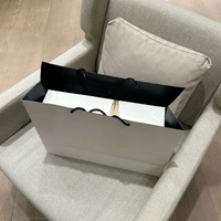 Tas Kertas Logo Hot Stamping Emas Kustom dengan Pegangan Tali Kertas Hitam Terpilin, Interior Hitam Kontras, Kemasan Hadiah Mewah untuk Pakaian