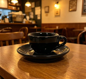 Juego de Taza y Platillo de Cerámica Negra para Espresso, 7 cm de Diámetro, Diseño Minimalista con Asa para Servir Café - Product Image 2