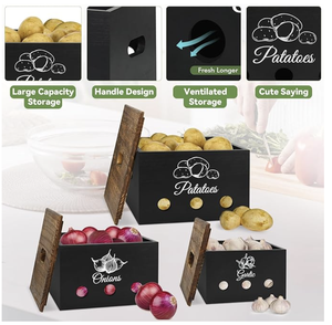 Set <span class=keywords><strong>2</strong></span> istifleme ahşap saklama kutuları mutfak sebze meyve organizasyonu için bambu kapak içecek için dayanıklı enjeksiyon tekniği - Product Image 6