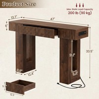 Table console de luxe de 47 pouces avec 2 tiroirs et prises USB-C, table de salon moderne à cannelures avec rangement, table de canapé