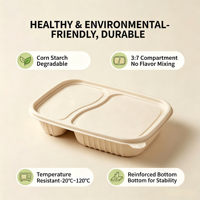 Barquette alimentaire jetable à 2 compartiments, anti-fuite, compatible micro-ondes, avec couvercle, écologique
