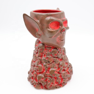 Personnalisé Halloween Hawaii bar tropical verre à cocktail non émaillé brun rouge surface céramique démon diable tête crâne squelette tiki mug - Product Image 2