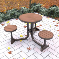 Chaises de table rondes élégantes avec plateau en bois et base en métal Bancs de parc à 3 places Aires de rassemblement de café en plein air