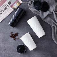 Tasse à café et eau avec couvercle en pp, double paroi, en céramique, pour le bureau et la maison, logo personnalisé, cadeau de promotion, blanc et noir, pour voyage,