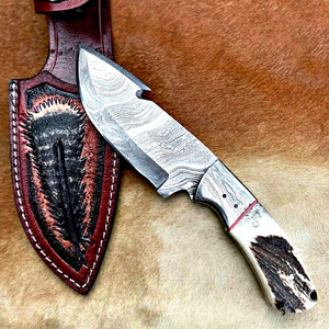 Couteau de chasse OEM en acier Damas Wirecut, lame fixe à pointe tombante, manche en bois, 8,5 pouces, pour camping, extérieur et EDC - Product Image 1