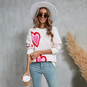 Wholesale Long Sleeve <strong>Jumper</strong> Pullover Jacquard Cute love Heart <strong>Valentine</strong> Day Knitted Crew-neck Sweater Women - Product Image 1