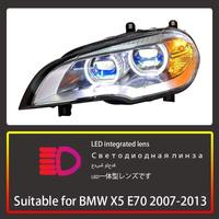 Ensemble de phares LED complets pour BMW X5 E70 2007-2013, lentille laser améliorée, Angel Eye DRL, clignotant modifié, style Ikon