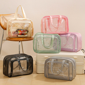 Sac de rangement pour articles de toilette de voyage HANFEIZI, sac cosmétique transparent en PVC avec compartiment pour chaussures - Product Image 1