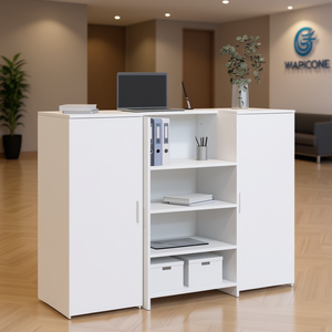 Scrivania di Ricezione Rettangolare Bianca in Legno Ingegnerizzato, Stile Elegante, Arredamento per Ufficio ad Uso Commerciale - Product Image 2