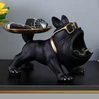 Accessoires de rangement d'intérieur Décoration Animal ours Sculpture avec plateau en métal résine Bulldog Figurine Salon chien ornement