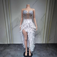 Robe de bal élégante de luxe pour femme, robe de soirée noire, robe longue à plumes et strass, robe courte, performance
