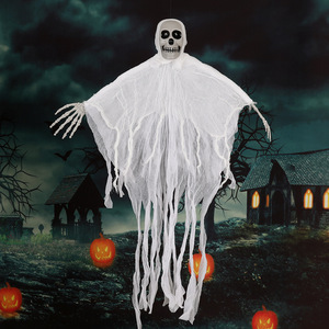Decorazione di Halloween, Fantasma Luminoso Attivato dal Suono, Teschio in Tessuto e Garza da Appendere per Ingresso Casa Stregata, Prop Horror per Adulti - Product Image 4