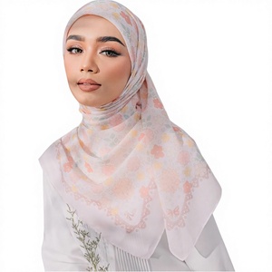 Custom Printed Cotton Voile Bawal <b>Hijab</b>, Wholesale <b>Square</b> Tudung Scarf, Malaysian Indonesian Muslim Women’s Veil Shawl - Product Image 1