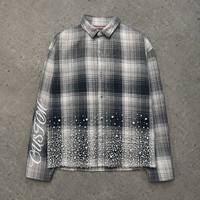 Chemises décontractées en flanelle de style streetwear personnalisées Salati pour hommes, à carreaux, manches longues, 100% coton, avec strass