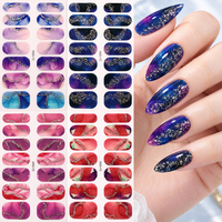 Autocollants pour ongles personnalisés OEM non toxiques, 14 bandes colorées, motifs abstraits aquarelle, longue tenue, pour les vacances