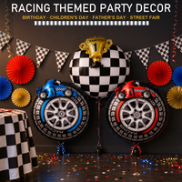 Nouvel ensemble de ballons en aluminium brillant en forme de pneu de 22 pouces, décoration sur le thème de la course pour fête d'anniversaire d'enfants