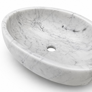 อ่างล้างมือแบบติดผนังหินธรรมชาติหรูหราจาก Poulars Wholesale พร้อมฐานหินอ่อน Bianco Carrara - Product Image 3