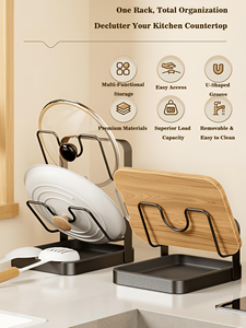 Support de couvercles de cuisine à 2 niveaux avec plateau d'égouttage amovible, organisateur de comptoir multifonctionnel pour couvercles de casseroles, planches à découper et ustensiles - Product Image 5