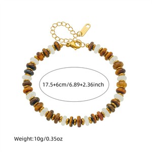 European American Retro Tiger Eye Resin Beaded Stainless Steel Chain Necklace <b>Bracelet</b> <b>Set</b> Women's Fashion Jewelry - Product Image 5