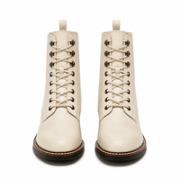 Bottes à talon épais en cuir crème pour femme avec fermeture éclair intérieure, style combat, vente en gros, fournisseur OEM ODM, usine 2026