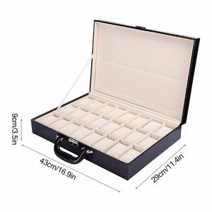 Caja de almacenamiento de reloj con 24 ranuras, estuche de exhibición de reloj de cuero de cocodrilo PU negro, organizador con cerradura, caja de regalo - Product Image 4