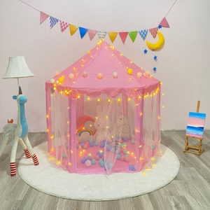 Tente de jeu hexagonale rose pour enfants, avec lumières, maison de jeu intérieure pour filles, maison de jeu portable, taille unique - Product Image 2
