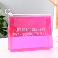 Petit sac carré transparent en PVC écologique holographique avec fermeture éclair et logo blanc pour bijoux, emballage de bijoux, pochette pour boucles d'oreilles