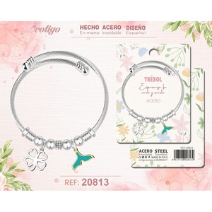 Bracciale in acciaio con trifoglio fortunato-gioielli e accessori moda - Product Image 1