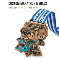 Médaille de marathon personnalisée en alliage de zinc, moulée sous pression 3D, bronze antique émaillé, médailles de course, médailles sportives, médailles de finisseur, vente en gros